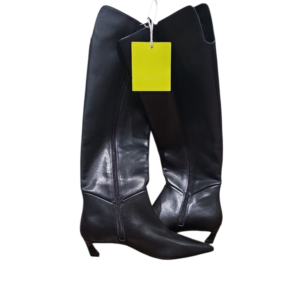 Gianni Bini knee high boots 7.5 black leather tall pointy kitten heel NWT - Picture 8 of 8